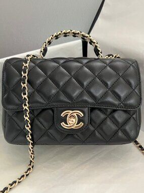 "NEW Chanel Rectangular Classic Flap Bag Black Lambskin w/Gold "